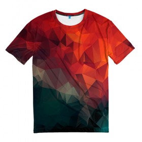 Мужская футболка 3D с принтом Краски Абстракт , 100% полиэфир | прямой крой, круглый вырез горловины, длина до линии бедер | абстракт | горы | градиент | краски | красный | кружево | кубики
