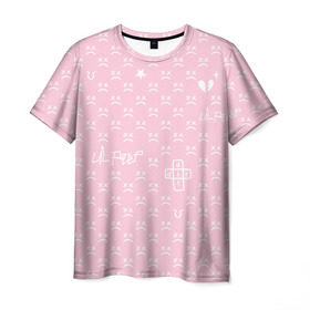 Мужская футболка 3D с принтом Lil Peep pink pattern , 100% полиэфир | прямой крой, круглый вырез горловины, длина до линии бедер | benz truck | girls | gustav ahr | heart | hip hop | lil | lil peep | look at the sky tonight | love | peep | rap | rose | лил | лилпип | паттерн | пип | рэп | хип хоп | эмо | эмо реп