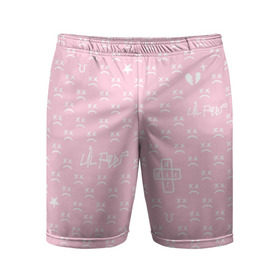 Мужские шорты спортивные с принтом Lil Peep pink pattern ,  |  | Тематика изображения на принте: benz truck | girls | gustav ahr | heart | hip hop | lil | lil peep | look at the sky tonight | love | peep | rap | rose | лил | лилпип | паттерн | пип | рэп | хип хоп | эмо | эмо реп