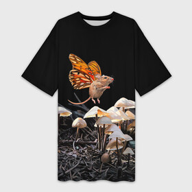 Платье-футболка 3D с принтом Hover ,  |  | chipmunk | lisa ericson | бабочка | грибы | мышка | мышь
