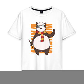 Мужская футболка хлопок Oversize с принтом Панда Поттер , 100% хлопок | свободный крой, круглый ворот, “спинка” длиннее передней части | волшебник | панда | панды | поттер