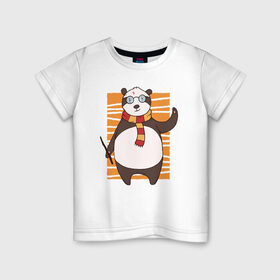 Детская футболка хлопок с принтом Панда Поттер , 100% хлопок | круглый вырез горловины, полуприлегающий силуэт, длина до линии бедер | Тематика изображения на принте: волшебник | панда | панды | поттер