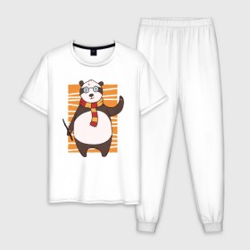 Мужская пижама хлопок с принтом Панда Поттер , 100% хлопок | брюки и футболка прямого кроя, без карманов, на брюках мягкая резинка на поясе и по низу штанин
 | волшебник | панда | панды | поттер