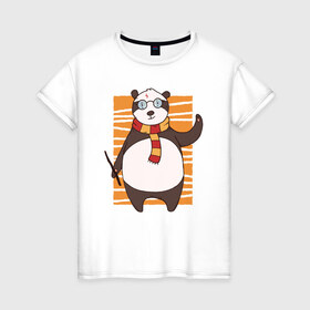 Женская футболка хлопок с принтом Панда Поттер , 100% хлопок | прямой крой, круглый вырез горловины, длина до линии бедер, слегка спущенное плечо | волшебник | панда | панды | поттер