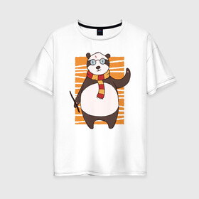 Женская футболка хлопок Oversize с принтом Панда Поттер , 100% хлопок | свободный крой, круглый ворот, спущенный рукав, длина до линии бедер
 | волшебник | панда | панды | поттер