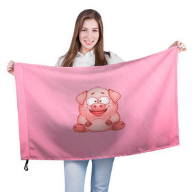 Флаг 3D с принтом Милая веселая свинка , 100% полиэстер | плотность ткани — 95 г/м2, размер — 67 х 109 см. Принт наносится с одной стороны | 