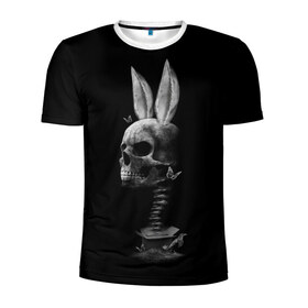Мужская футболка 3D спортивная с принтом Зая , 100% полиэстер с улучшенными характеристиками | приталенный силуэт, круглая горловина, широкие плечи, сужается к линии бедра | бабочки | животные | зая | заяц | кости | кролик | череп | черно белый | черное и белое