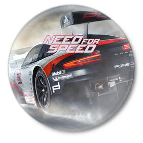 Значок с принтом Need for Speed ,  металл | круглая форма, металлическая застежка в виде булавки | need for speed | nfs | авто | вип | гонки | жажда скорости | класс | машины | симулятор | чемпион