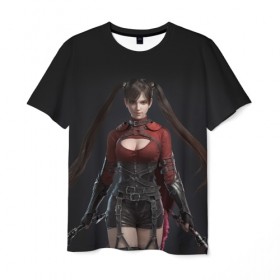 Мужская футболка 3D с принтом девушка с мечами , 100% полиэфир | прямой крой, круглый вырез горловины, длина до линии бедер | аниме | анимеграфика | девушка | длинныеволосы | катана | косички | красныйтоп | мечи