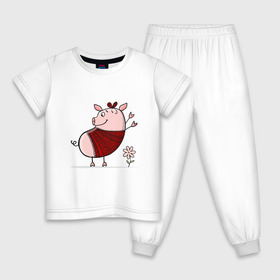Детская пижама хлопок с принтом Свинка , 100% хлопок |  брюки и футболка прямого кроя, без карманов, на брюках мягкая резинка на поясе и по низу штанин
 | 2019 | дед мороз | дом | елка | желание | животные | зима | кабан | милый | мороз | настроение | новый год | пеппа | подарок | позитив | поросенок | праздник | радость | рождество | санта клаус | свинка