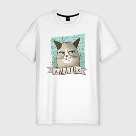 Мужская футболка премиум с принтом Котик не любит Математику , 92% хлопок, 8% лайкра | приталенный силуэт, круглый вырез ворота, длина до линии бедра, короткий рукав | алгебра | геометрия | кот | котик | котэ | кошка | математика