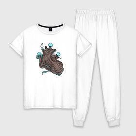 Женская пижама хлопок с принтом Wood heart , 100% хлопок | брюки и футболка прямого кроя, без карманов, на брюках мягкая резинка на поясе и по низу штанин | heart | wood | абстракция | дерево | лес | растение | рисунок | сердце | футболка