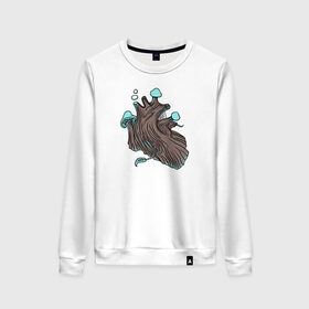 Женский свитшот хлопок с принтом Wood heart , 100% хлопок | прямой крой, круглый вырез, на манжетах и по низу широкая трикотажная резинка  | heart | wood | абстракция | дерево | лес | растение | рисунок | сердце | футболка