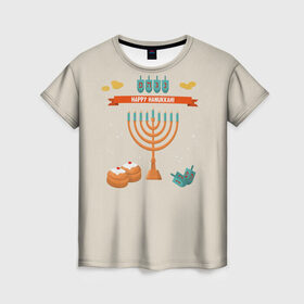 Женская футболка 3D с принтом Hanukkah , 100% полиэфир ( синтетическое хлопкоподобное полотно) | прямой крой, круглый вырез горловины, длина до линии бедер | hanukkah | израиль | подсвечник | праздник | свечи | счастливого | ханука