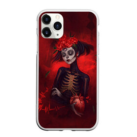 Чехол для iPhone 11 Pro матовый с принтом Девушка с сердцем , Силикон |  | calavera | catrina | da de los muertos | illustration | sugar skull | арт | девушка | день мёртвых | калавера | катрина | рисунок | розы | сердце | скелет | череп