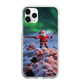 Чехол для iPhone 11 Pro Max матовый с принтом Дед мороз и снеговики-зомби , Силикон |  | claus | santa | апокалипсис | зомби | рождество | ружьё | санта | санта клаус | снег | снеговик | топор