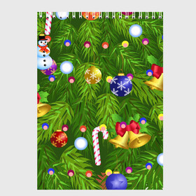 Скетчбук с принтом Ёлка новогодняя , 100% бумага
 | 48 листов, плотность листов — 100 г/м2, плотность картонной обложки — 250 г/м2. Листы скреплены сверху удобной пружинной спиралью | гирлянда | ель | иголки | игрушки шарики | костюм | мишура | пихта | праздник | рождество | снеговик | хвоя