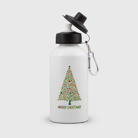 Бутылка спортивная с принтом Merry Christmas , металл | емкость — 500 мл, в комплекте две пластиковые крышки и карабин для крепления | 