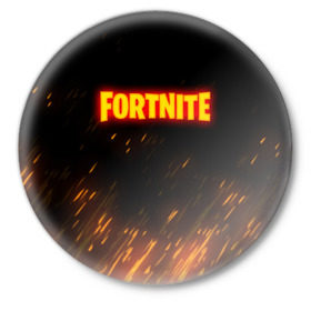 Значок с принтом FORTNITE FIRE ,  металл | круглая форма, металлическая застежка в виде булавки | 2019 | armor | armour | cybersport | esport | fire | fortnite | game | llama | logo | броня | игра | киберспорт | лама | симулятор строительства | строительство | фиолетовый | фирменные цвета | фортнайт