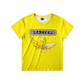 Детская футболка 3D с принтом Brazzers , 100% гипоаллергенный полиэфир | прямой крой, круглый вырез горловины, длина до линии бедер, чуть спущенное плечо, ткань немного тянется | brazzers | банан | бразерс | логотип | надпись | прикол | юмор