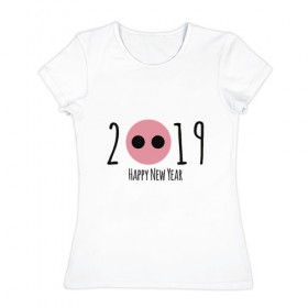Женская футболка хлопок с принтом Happy New Year , 100% хлопок | прямой крой, круглый вырез горловины, длина до линии бедер, слегка спущенное плечо | 
