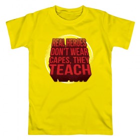 Мужская футболка хлопок с принтом Учитель Супер Герой (2 сторон) , 100% хлопок | прямой крой, круглый вырез горловины, длина до линии бедер, слегка спущенное плечо. | 