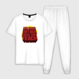 Мужская пижама хлопок с принтом Учитель Супер Герой (2 сторон) , 100% хлопок | брюки и футболка прямого кроя, без карманов, на брюках мягкая резинка на поясе и по низу штанин
 | 
