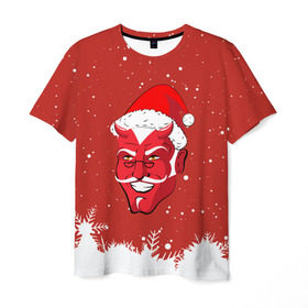 Мужская футболка 3D с принтом Сатана Санта , 100% полиэфир | прямой крой, круглый вырез горловины, длина до линии бедер | 2019 |  снег | агрессивный санта | дед мороз | демон | дьявол | злой санта | злость | новогодний | новый год | новый год 2019 | опасность | санта | сантасатана | сатана | снежинки