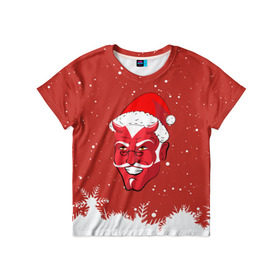 Детская футболка 3D с принтом Сатана Санта , 100% гипоаллергенный полиэфир | прямой крой, круглый вырез горловины, длина до линии бедер, чуть спущенное плечо, ткань немного тянется | 2019 |  снег | агрессивный санта | дед мороз | демон | дьявол | злой санта | злость | новогодний | новый год | новый год 2019 | опасность | санта | сантасатана | сатана | снежинки