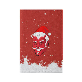 Обложка для паспорта матовая кожа с принтом Сатана Санта , натуральная матовая кожа | размер 19,3 х 13,7 см; прозрачные пластиковые крепления | 2019 |  снег | агрессивный санта | дед мороз | демон | дьявол | злой санта | злость | новогодний | новый год | новый год 2019 | опасность | санта | сантасатана | сатана | снежинки