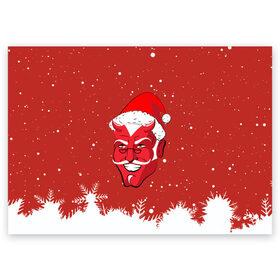Поздравительная открытка с принтом Сатана Санта , 100% бумага | плотность бумаги 280 г/м2, матовая, на обратной стороне линовка и место для марки
 | Тематика изображения на принте: 2019 |  снег | агрессивный санта | дед мороз | демон | дьявол | злой санта | злость | новогодний | новый год | новый год 2019 | опасность | санта | сантасатана | сатана | снежинки
