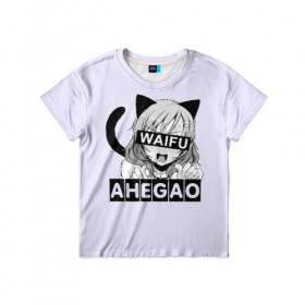 Детская футболка 3D с принтом Ahegao , 100% гипоаллергенный полиэфир | прямой крой, круглый вырез горловины, длина до линии бедер, чуть спущенное плечо, ткань немного тянется | ahegao | аниме | ахегао | мульт | мультфильм | сенпай | сэмпай