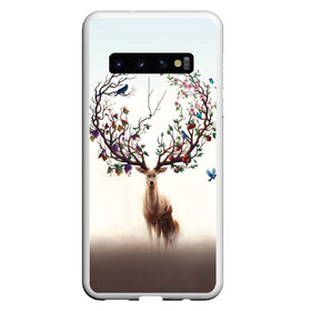 Чехол для Samsung Galaxy S10 с принтом Олень с ветвями вместо рог , Силикон | Область печати: задняя сторона чехла, без боковых панелей | бабочка | волшебство | деревья | лес | листья | оленёнок | природа | птица | сказка | фрукты | цветы