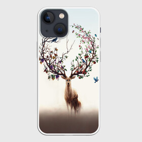 Чехол для iPhone 13 mini с принтом Олень с ветвями вместо рог ,  |  | бабочка | волшебство | деревья | лес | листья | оленёнок | природа | птица | сказка | фрукты | цветы