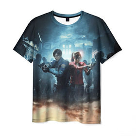 Мужская футболка 3D с принтом Resident Evil 2 , 100% полиэфир | прямой крой, круглый вырез горловины, длина до линии бедер | 2 | 2019 | resident evil | герои | игра | клер | клэр | леон | обитель зла | пистолеты | постер | ремейк