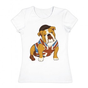 Женская футболка хлопок с принтом Британский Бульдог , 100% хлопок | прямой крой, круглый вырез горловины, длина до линии бедер, слегка спущенное плечо | bulldog | бульдог | собака | собаки