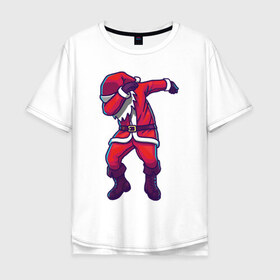 Мужская футболка хлопок Oversize с принтом Dab Santa , 100% хлопок | свободный крой, круглый ворот, “спинка” длиннее передней части | Тематика изображения на принте: 