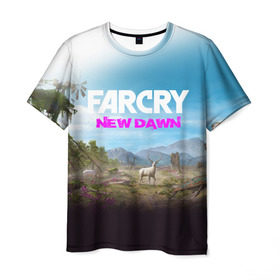 Мужская футболка 3D с принтом FAR CRY NEW DAWN , 100% полиэфир | прямой крой, круглый вырез горловины, длина до линии бедер | Тематика изображения на принте: action | far cry | far cry new dawn | game | gamer | montana | player | shooter | usa | врата эдема | знак | игра | культ | секта | символ | символика | шутер | эдем