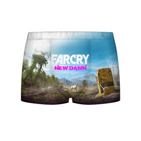 Мужские трусы 3D с принтом FAR CRY NEW DAWN , 50% хлопок, 50% полиэстер | классическая посадка, на поясе мягкая тканевая резинка | Тематика изображения на принте: action | far cry | far cry new dawn | game | gamer | montana | player | shooter | usa | врата эдема | знак | игра | культ | секта | символ | символика | шутер | эдем