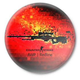 Значок с принтом cs go:AWP:Red Line ,  металл | круглая форма, металлическая застежка в виде булавки | awp | counter strike | cyber sport | game | howl | skin | sport | авп | вой | игры | скин