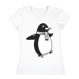 Женская футболка хлопок с принтом Пингвин , 100% хлопок | прямой крой, круглый вырез горловины, длина до линии бедер, слегка спущенное плечо | 