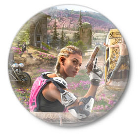 Значок с принтом Far Cry New Dawn ,  металл | круглая форма, металлическая застежка в виде булавки | Тематика изображения на принте: 