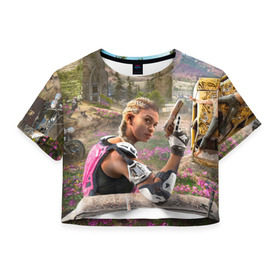 Женская футболка 3D укороченная с принтом Far Cry New Dawn , 100% полиэстер | круглая горловина, длина футболки до линии талии, рукава с отворотами | Тематика изображения на принте: 