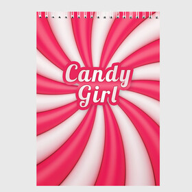 Скетчбук с принтом Candy Girl , 100% бумага
 | 48 листов, плотность листов — 100 г/м2, плотность картонной обложки — 250 г/м2. Листы скреплены сверху удобной пружинной спиралью | вкусняшка | карамель | конфета | милый | няша | розовый | сладкая девочка | сладость