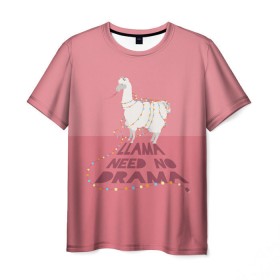 Мужская футболка 3D с принтом LLama need no Drama , 100% полиэфир | прямой крой, круглый вырез горловины, длина до линии бедер | glama | lama | анд | горы | дикое | домашнее | животное | индейци | лама | мех | шерсть