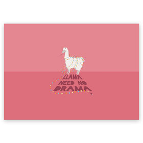 Поздравительная открытка с принтом LLama need no Drama , 100% бумага | плотность бумаги 280 г/м2, матовая, на обратной стороне линовка и место для марки
 | Тематика изображения на принте: glama | lama | анд | горы | дикое | домашнее | животное | индейци | лама | мех | шерсть