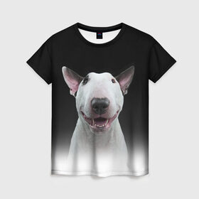 Женская футболка 3D с принтом Oh snap! , 100% полиэфир ( синтетическое хлопкоподобное полотно) | прямой крой, круглый вырез горловины, длина до линии бедер | Тематика изображения на принте: bull terrier | dog |   | бультерьер | собака