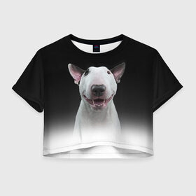 Женская футболка 3D укороченная с принтом Oh snap! , 100% полиэстер | круглая горловина, длина футболки до линии талии, рукава с отворотами | bull terrier | dog |   | бультерьер | собака