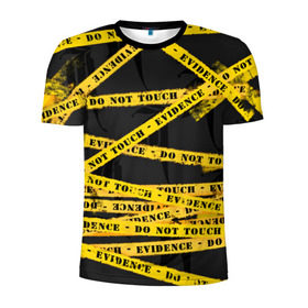 Мужская футболка 3D спортивная с принтом Улика - не трогать , 100% полиэстер с улучшенными характеристиками | приталенный силуэт, круглая горловина, широкие плечи, сужается к линии бедра | Тематика изображения на принте: art | black | dark | evidence | fashion | graffiti | paint | stripes | texture | underground | yellow | желтый | краска | лента | опечатано | преступление | улика | черный