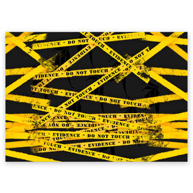 Поздравительная открытка с принтом Улика - не трогать , 100% бумага | плотность бумаги 280 г/м2, матовая, на обратной стороне линовка и место для марки
 | art | black | dark | evidence | fashion | graffiti | paint | stripes | texture | underground | yellow | желтый | краска | лента | опечатано | преступление | улика | черный